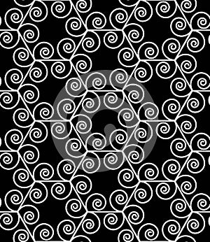 Vector modern seamless geometry pattern spiral hexagon, black and white abstract