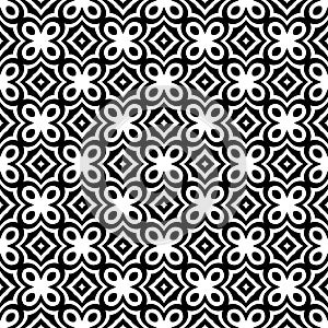 Decorative Seamless Floral Geometric Black & White Pattern Background. Complicated, material.