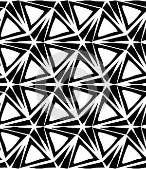 Vector modern seamless geometry pattern three point star, black and white abstract