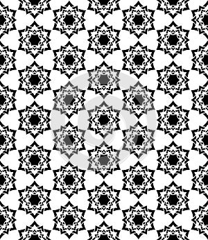 Vector modern seamless sacred geometry pattern floral, black and white abstract