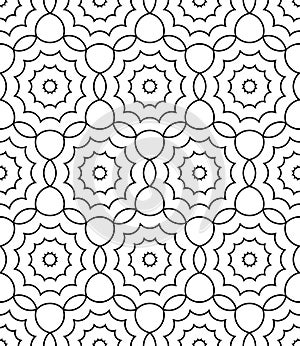 Vector modern seamless sacred geometry pattern floral, black and white abstract