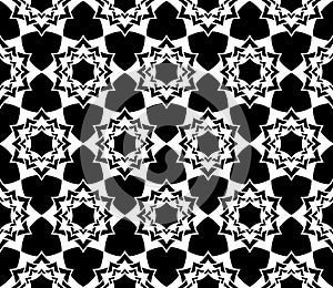 Vector modern seamless sacred geometry pattern floral, black and white abstract