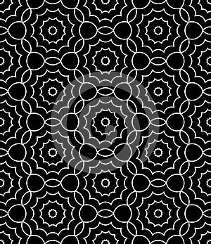 Vector modern seamless sacred geometry pattern floral, black and white abstract