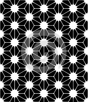 Vector modern seamless sacred geometry pattern floral, black and white abstract