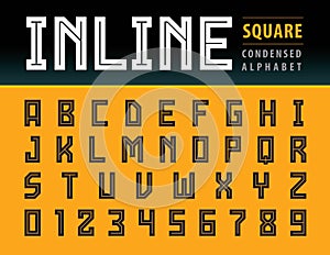 Vector of Modern Square Alphabet Letters and numbers, Geometric Font Technology, Sport, Futuristic Future, Condensed Letters set