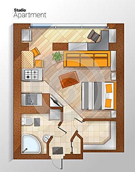 Vector modern studio apartment top view illustration