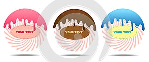 Vector modern style icons set of 3 candy products and candy.Icons are great for a web design store sweets and sweet products with