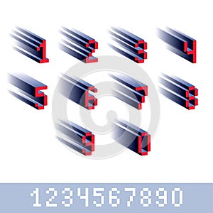 Vector modern tech whole numbers set. Geometric pixilated digits