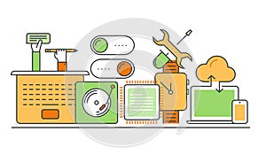 Vector modern thin line flat design of icons set