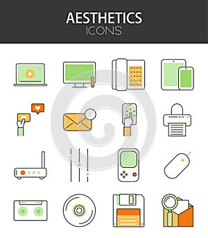 Vector modern thin line flat design of icons set