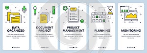 Vector modern thin line project management concept web banner set