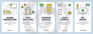 Vector modern thin line secure transactions concept web banner set