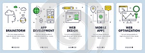 Vector modern thin line web development concept banner set