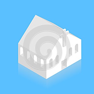 Vector modern white isometric church on blue