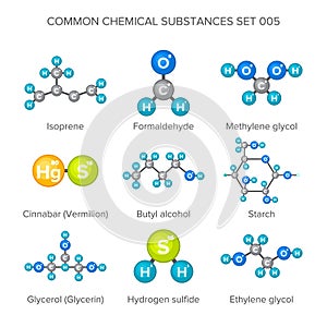 Vector molecular structures of chemical substances isolated on white