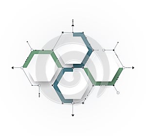 Vector molecule with 3D paper label, integrated Hexagon backgroud