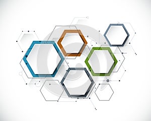 Vector molecule with 3D paper label, integrated Hexagon background