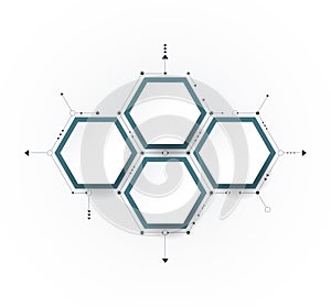 Vector molecule with 3D paper label, integrated Hexagon background