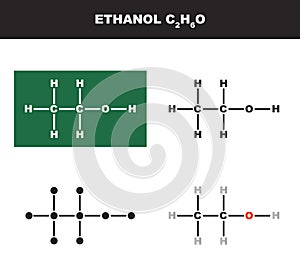 Vector molecule of ethanol or ethyl alcohol in several variants - organic chemistry concept