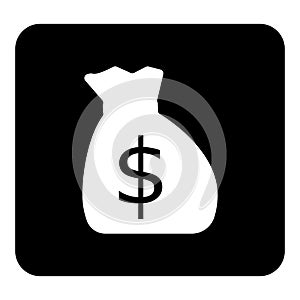 Vector money bag icon. Vector white illustration on black backg