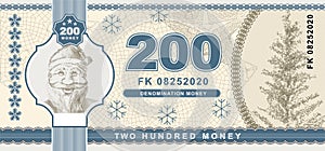 Vector money banknotes illustration with portrait of Santa Claus. State currency. Back sides of money bills. Fake money