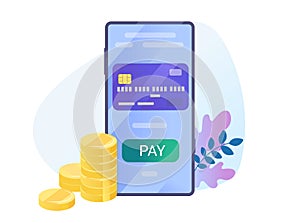 Vector money with cellphone and plastic card