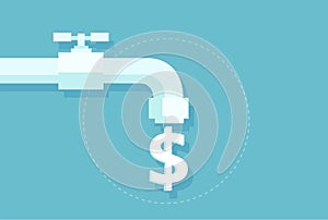 Vector of money dollar sign flowing from faucet