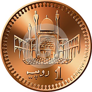 vector money gold coin 1 Pakistani rupee
