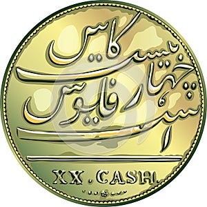 Vector money gold coin twenty Madras caches