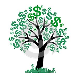 Vector money tree with dollars