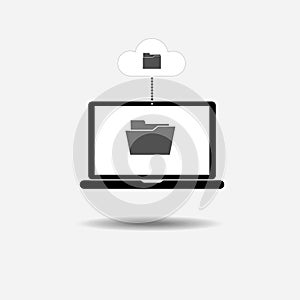 Vector monitor folder clound icon, flat design icon