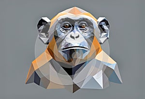 Vector monkey polygonal background gray style animal Beautiful illustration Low poly forest