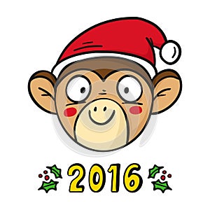 Vector monkey in Santa's hat, chinese new year 2016 symbol, isol