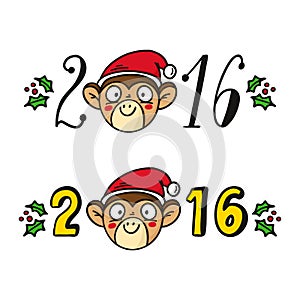 Vector monkey in Santa's hat, chinese new year 2016 symbol, lett
