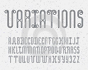 Vector mono line decorative font. Latin alphabet of outline letters.