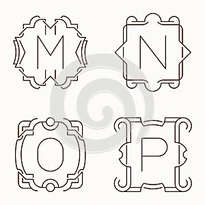 Vector mono line monograms. M, N, O, P.