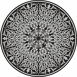 Vector monochrome black Turkish classic circle ornament.