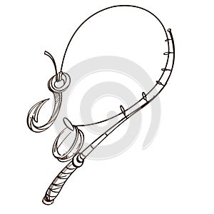 Vector monochrome fishing rod. Illustration isolated on white background