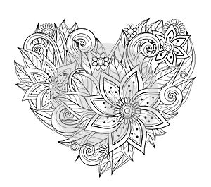 Vector Monochrome Floral Composition in Heart Shape