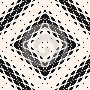 Vector monochrome geometric halftone seamless pattern with rhombuses, diamonds