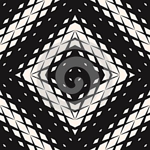 Vector monochrome geometric halftone seamless pattern with rhombuses, diamonds