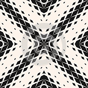 Vector monochrome geometric halftone seamless pattern with rhombuses, diamonds