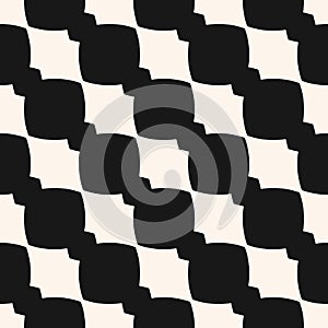 Vector monochrome geometric seamless pattern with curved shapes in diagonal grid