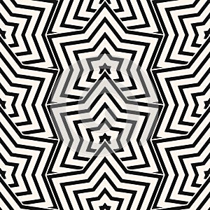 Vector monochrome geometric seamless pattern with stars, thin lines, grid