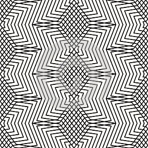 Vector monochrome geometric seamless pattern with stars, thin lines, grid