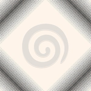Vector monochrome halftone pattern, texture with dots in square, diagonal frame
