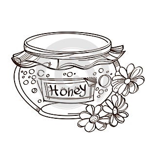 Vector monochrome honey pot isolated on white background