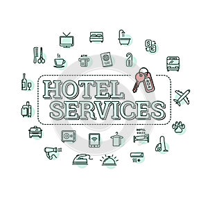 Vector monochrome hotel services concept illustration