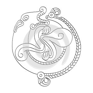 Vector monochrome icon with ancient Scythian art. Symbol with animal motifs