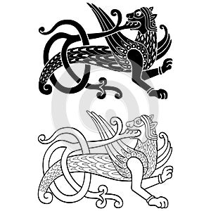 Vector monochrome icon  with ancient Slavic symbol Simargl or Chernihiv Beast